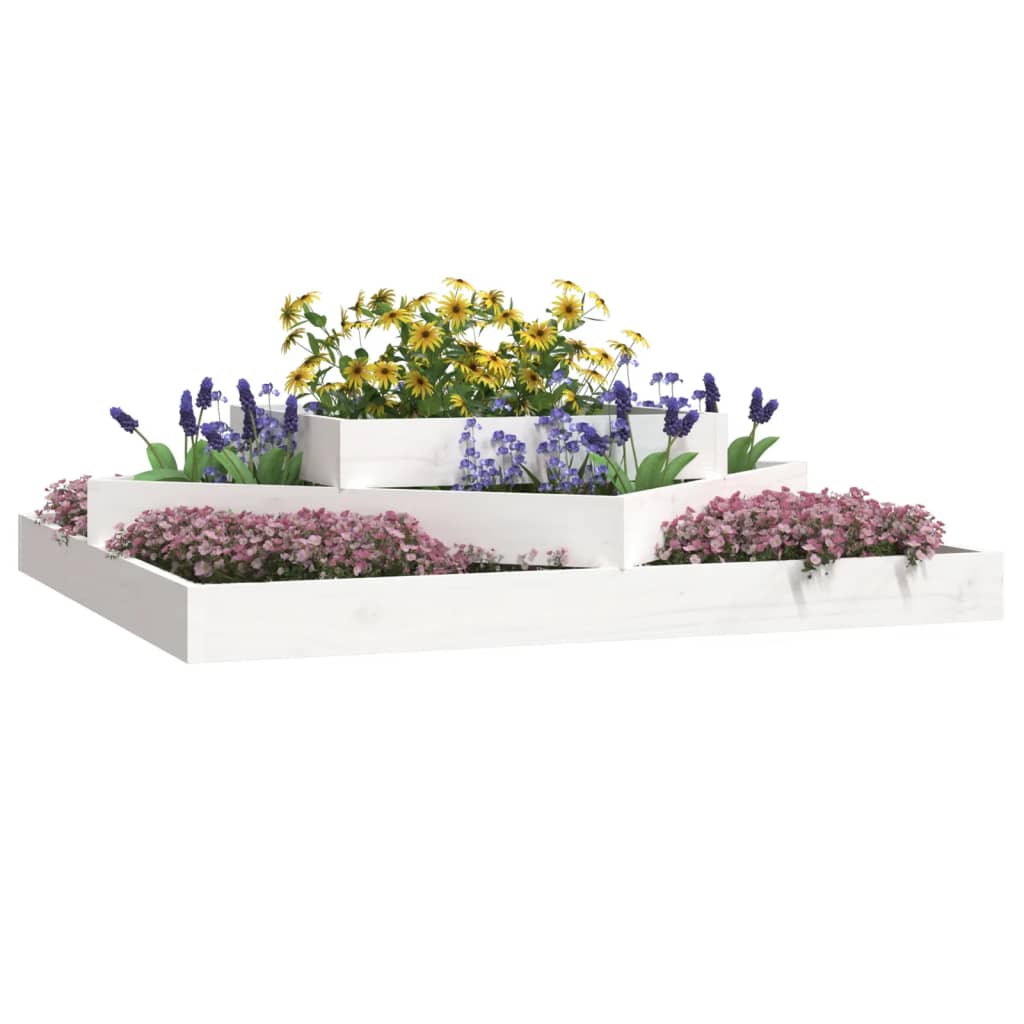 vidaXL Planter White 112x112x27 cm Solid Wood Pine 3