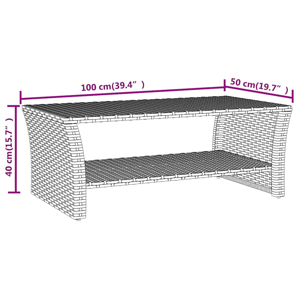 vidaXL Coffee Table Black 100x50x40 cm Poly Rattan 6