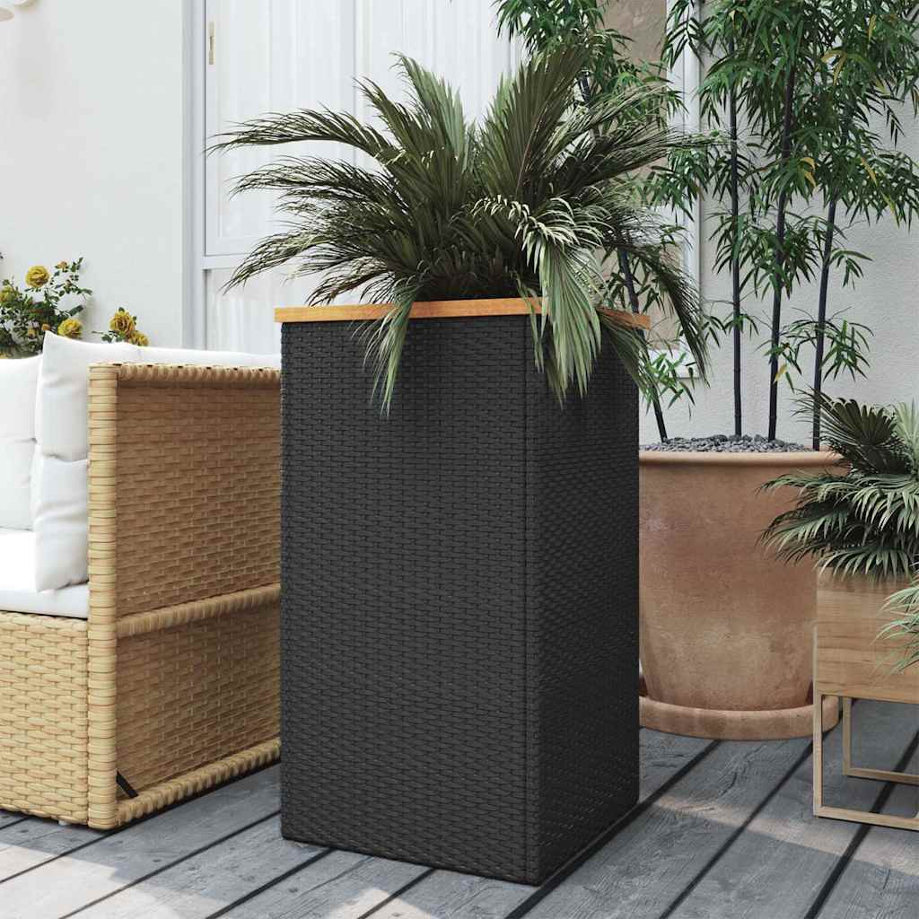 vidaXL Planter | Black, Brown | PE rattan, powder-coated steel, plastic | Medium 1