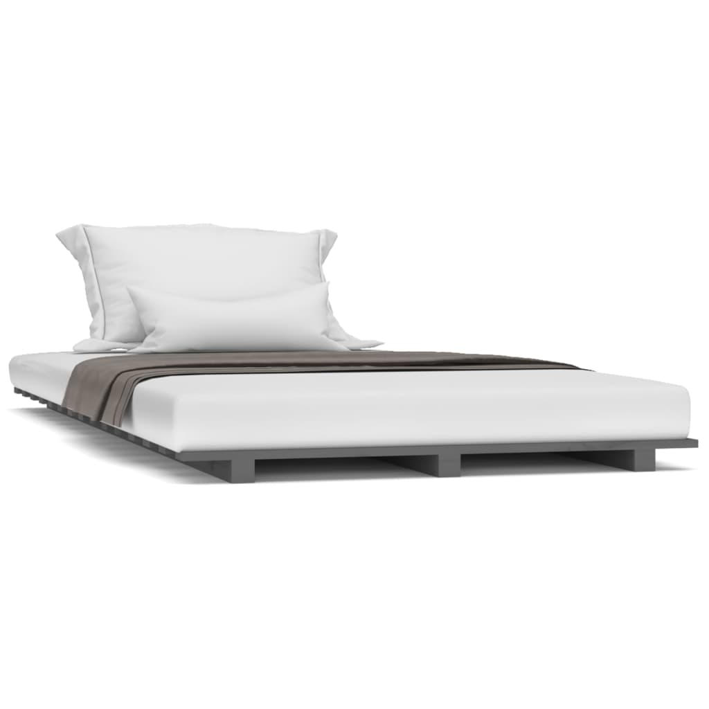 vidaXL Bed Frame without Mattress Grey 90x200 cm Solid Wood Pine 2