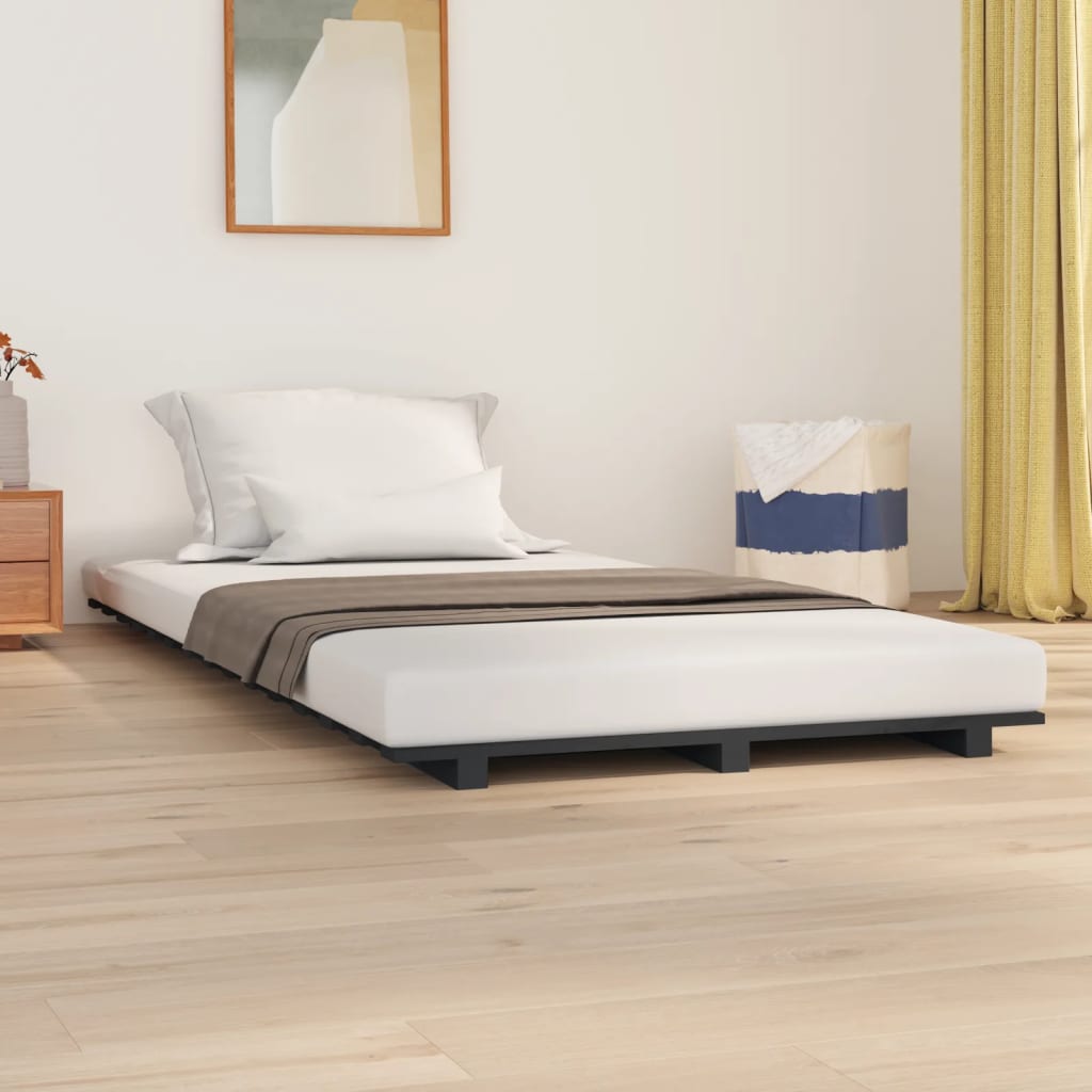 vidaXL Bed Frame without Mattress Grey 90x200 cm Solid Wood Pine 1