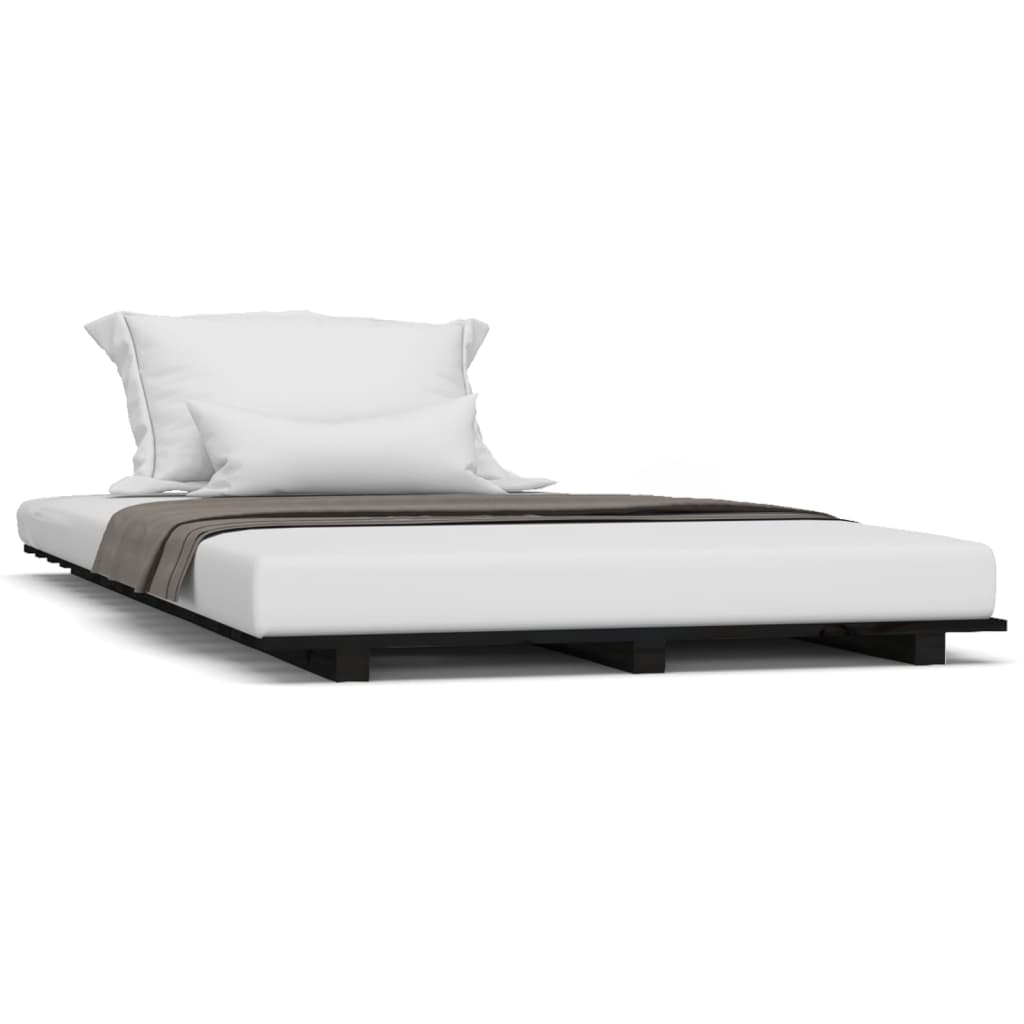 vidaXL Bed Frame without Mattress Black 90x190 cm Single Solid Wood Pine 2