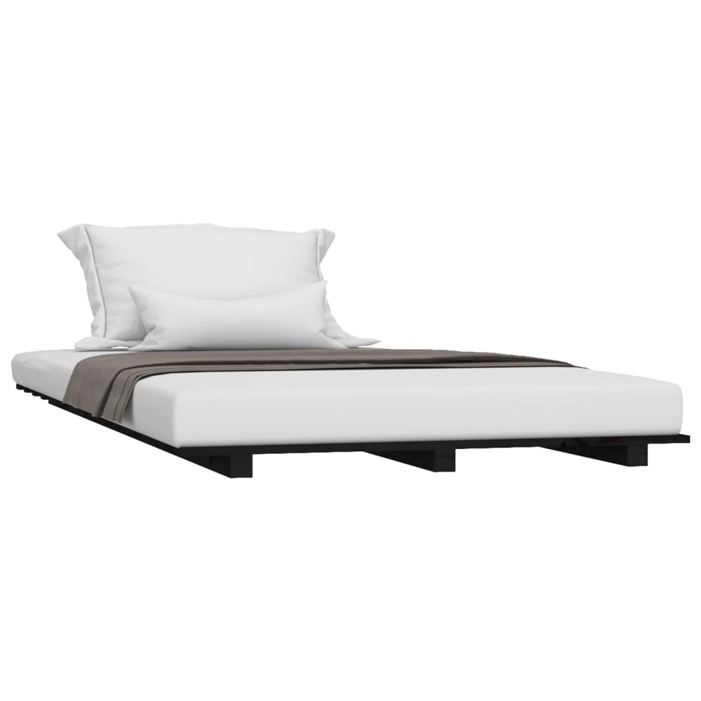 vidaXL Bed Frame without Mattress Black 90x190 cm Single Solid Wood Pine 3
