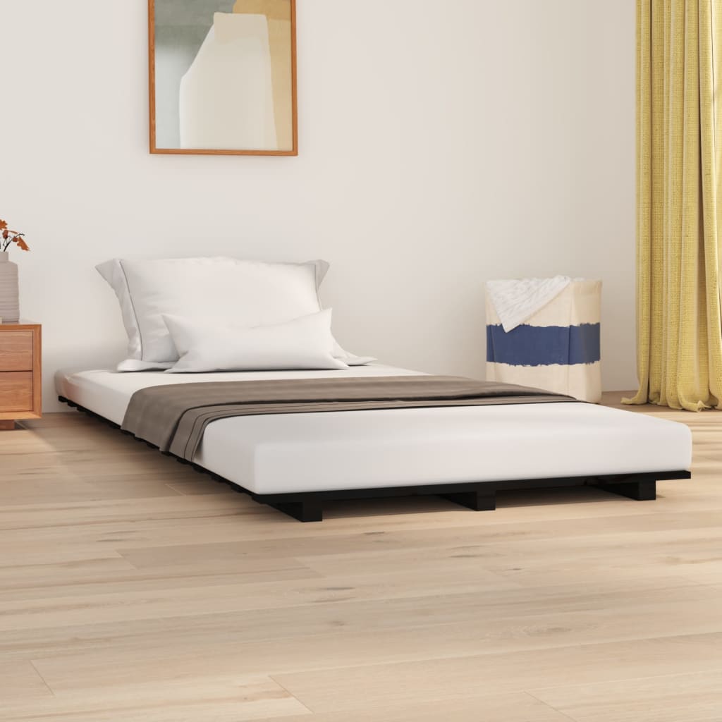 vidaXL Bed Frame without Mattress Black 90x190 cm Single Solid Wood Pine 1