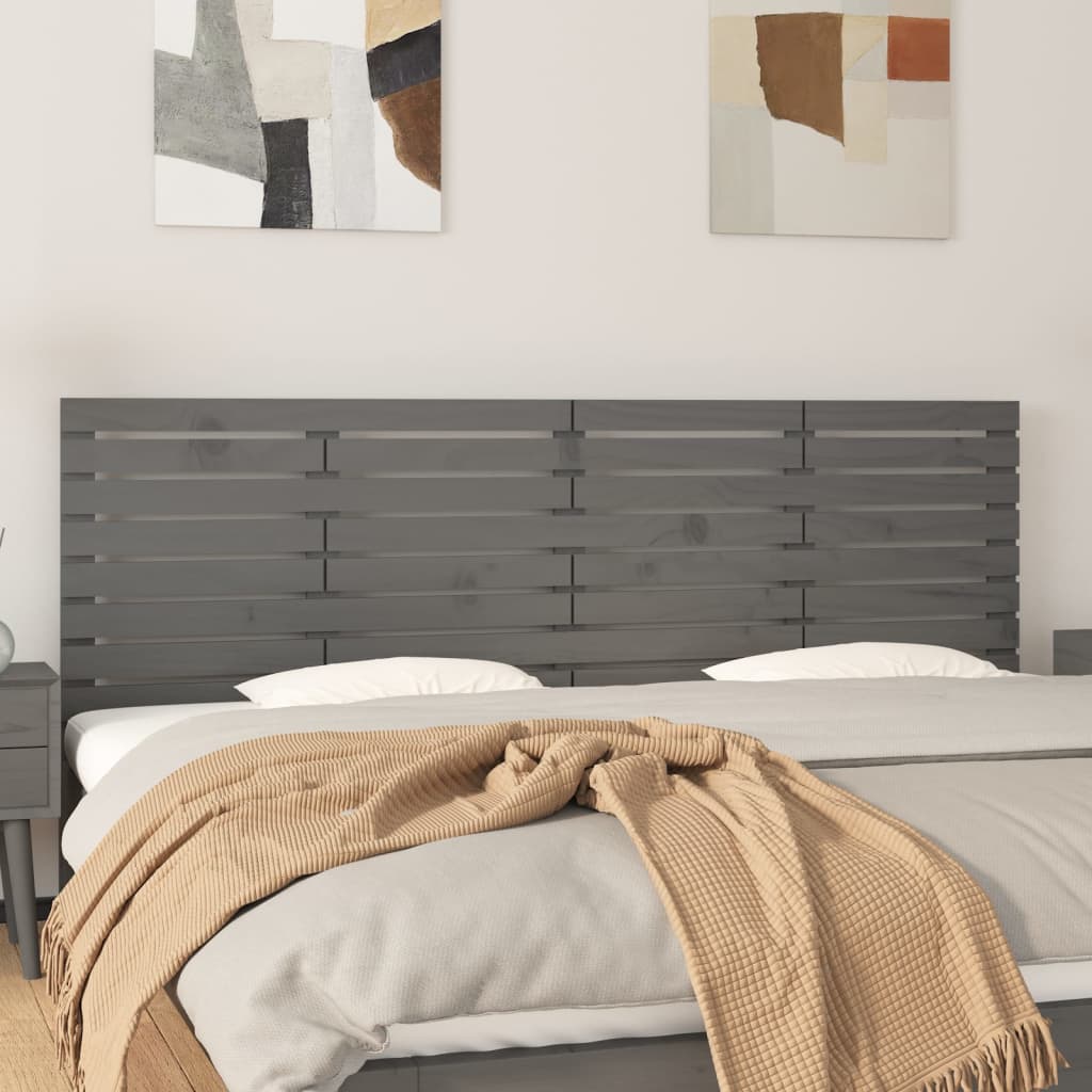 vidaXL Wall Headboard Grey 206x3x63 cm Solid Wood Pine 1