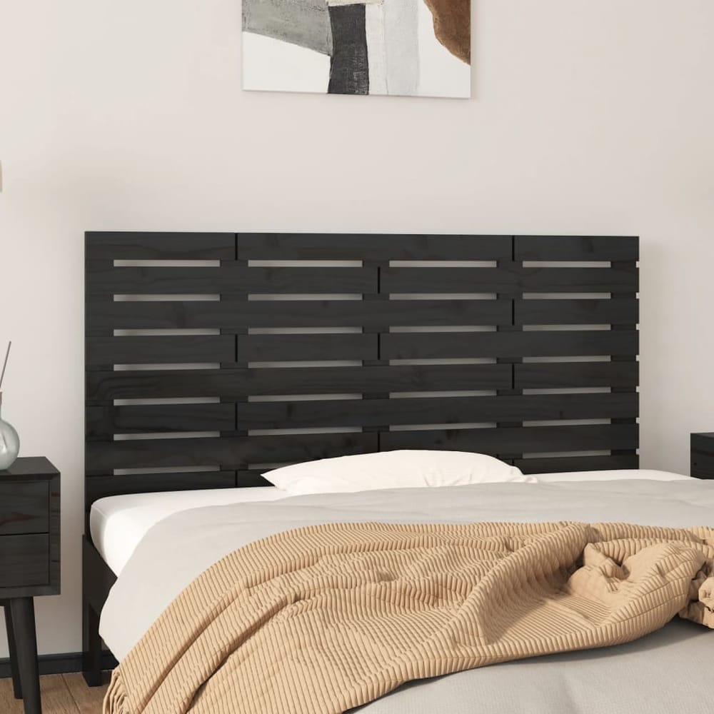 Wall Headboard 96x3x63 cm Solid Wood Pine Black 146 cm