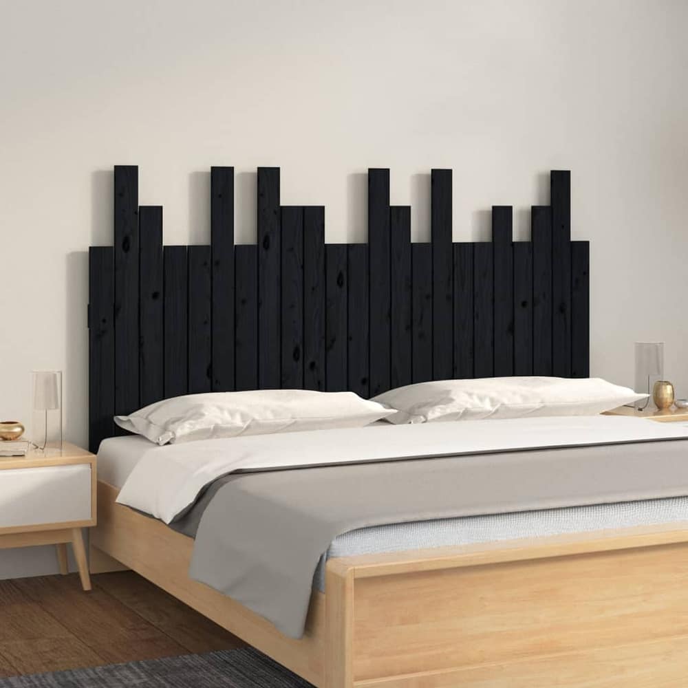 Wall Headboard 166x3x80 cm Solid Wood Pine Black 146.5 x 80 cm