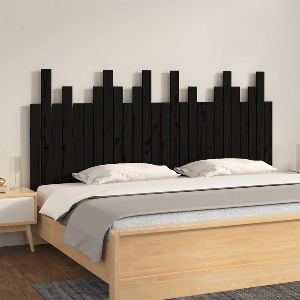 vidaXL Wall Headboard Black 166x3x80 cm Solid Wood Pine 1