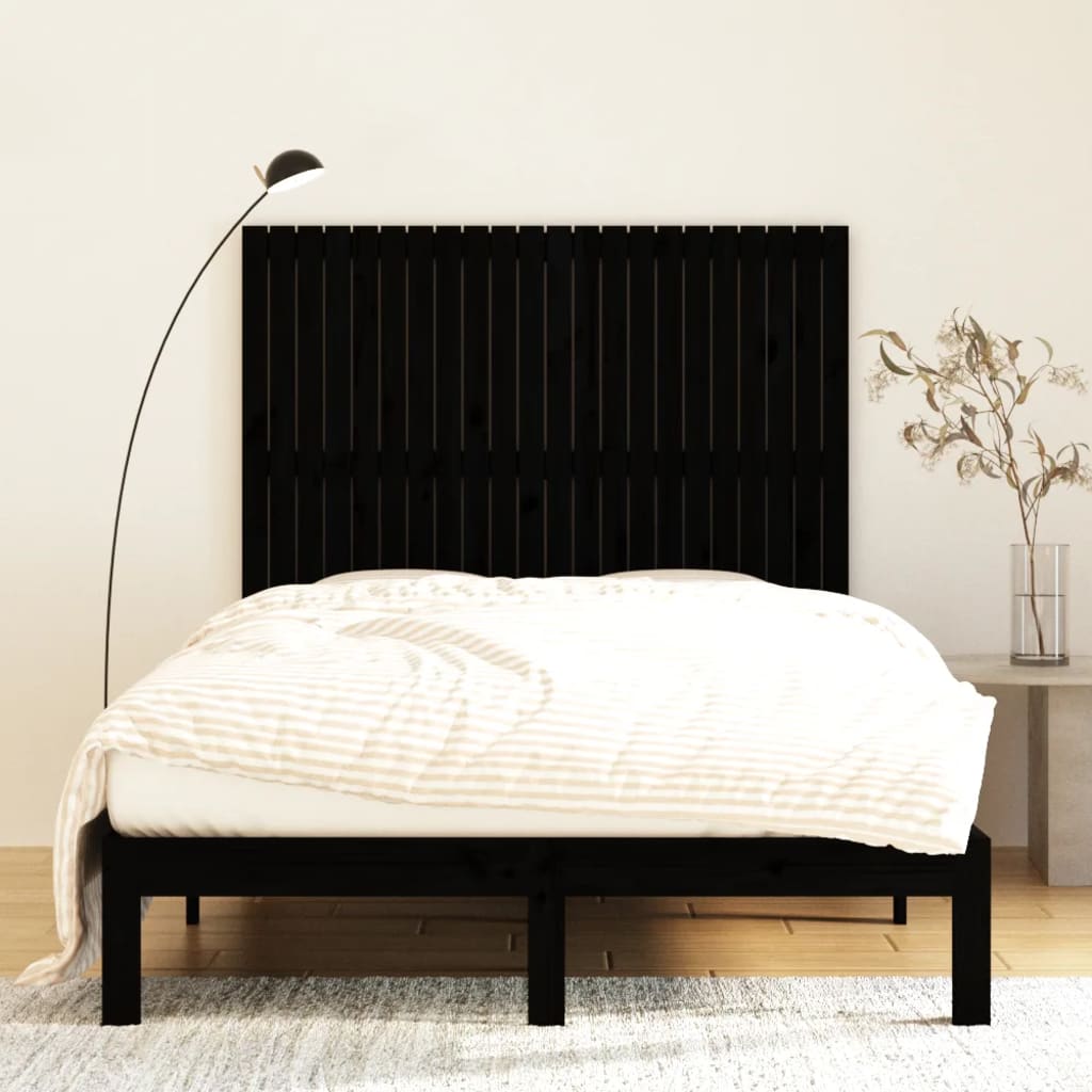 Wall Headboard 108x3x110 cm Solid Wood Pine Length 110 cm Black 140 cm