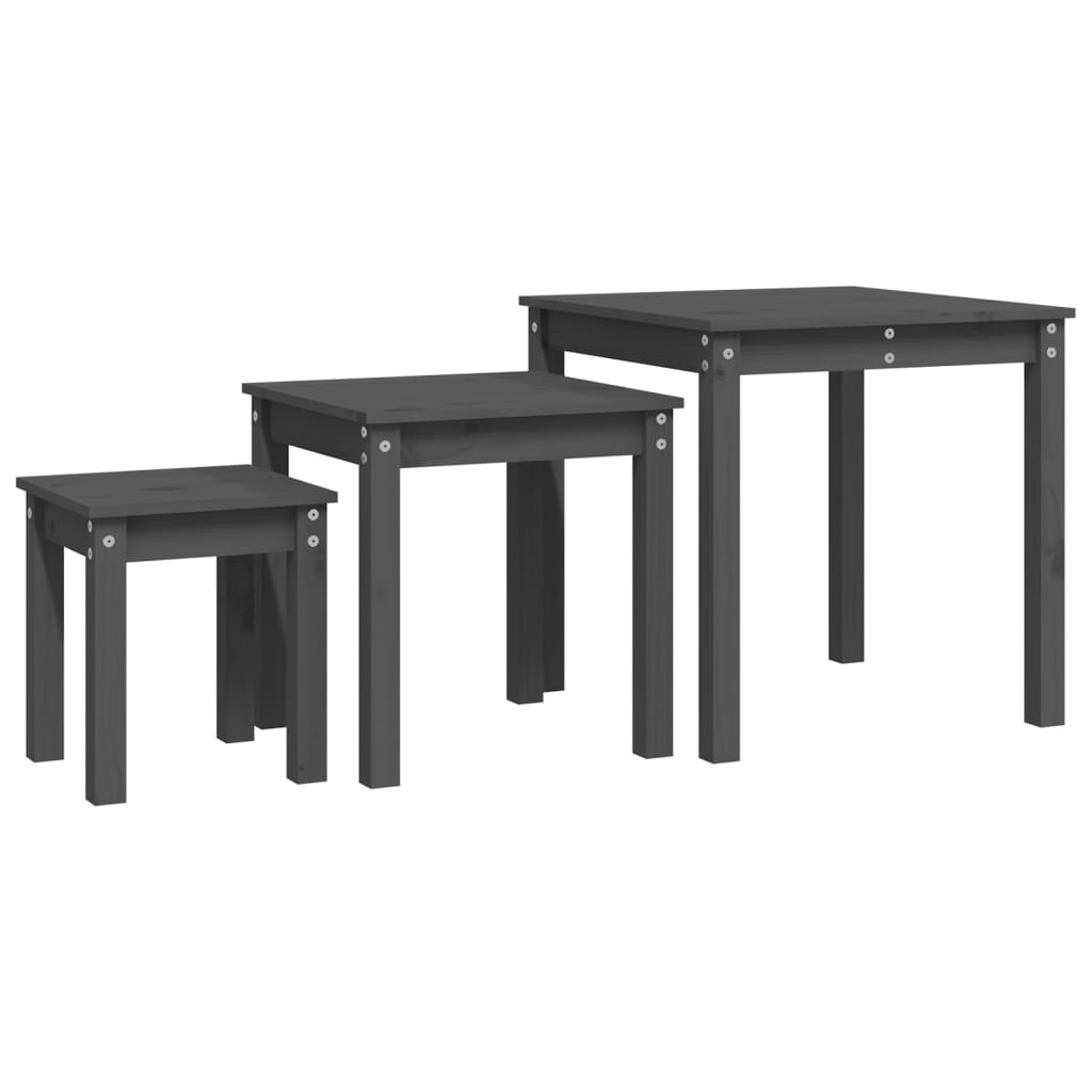 vidaXL Nesting Tables 3 pcs Grey Solid Wood Pine 2