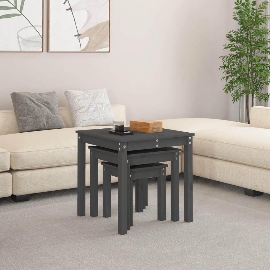 vidaXL Nesting Tables 3 pcs Grey Solid Wood Pine 3