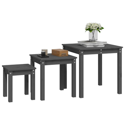 vidaXL Nesting Tables 3 pcs Grey Solid Wood Pine 4