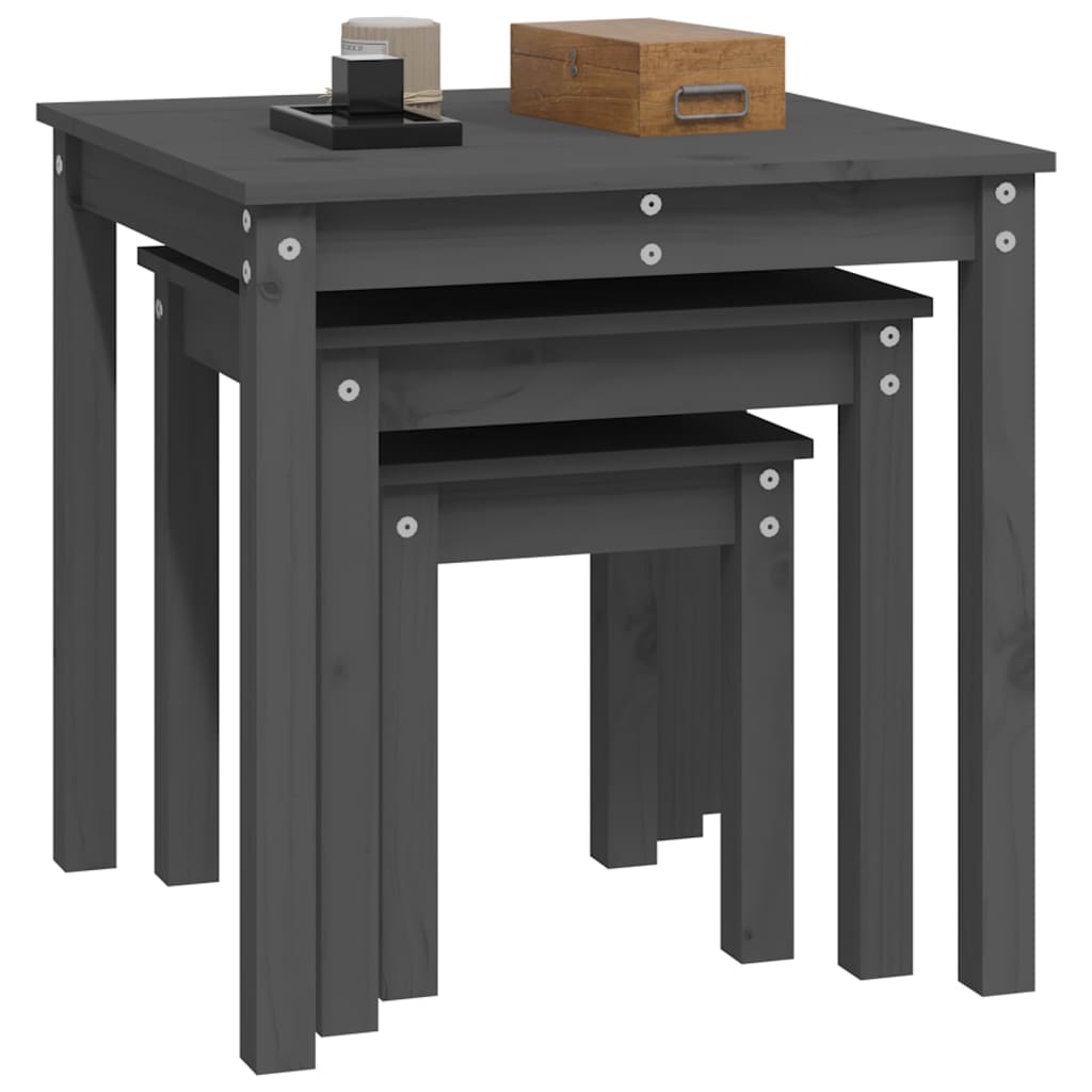 vidaXL Nesting Tables 3 pcs Grey Solid Wood Pine 5