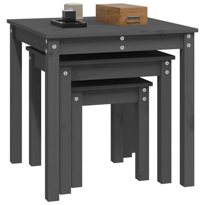 vidaXL Nesting Tables 3 pcs Grey Solid Wood Pine 5