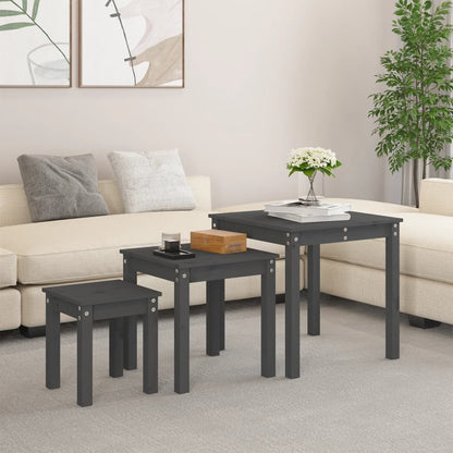 vidaXL Nesting Tables 3 pcs Grey Solid Wood Pine 1