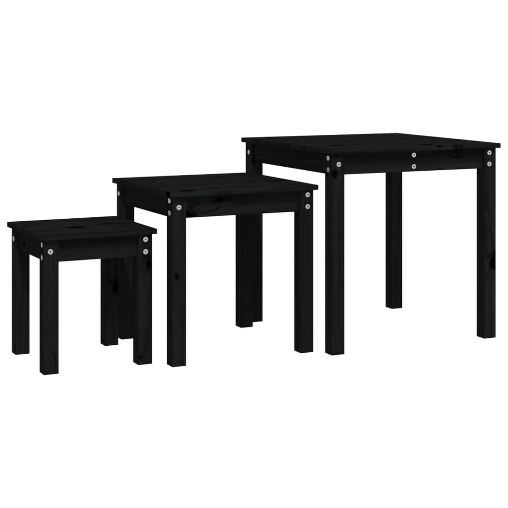 vidaXL Nesting Tables 3 pcs Black Solid Wood Pine 2