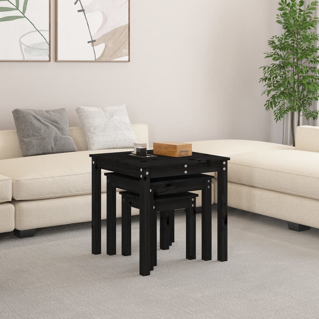 vidaXL Nesting Tables 3 pcs Black Solid Wood Pine 3