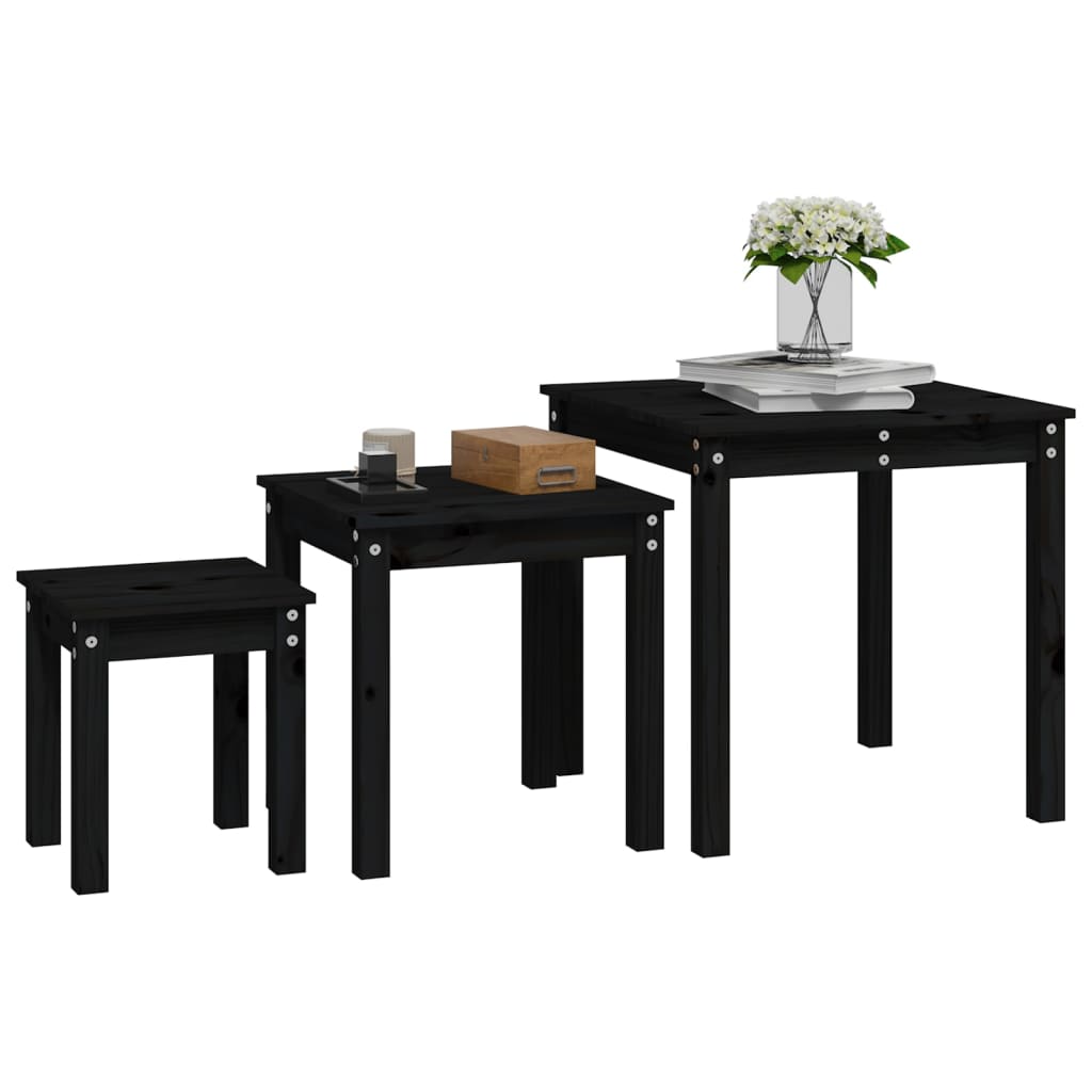vidaXL Nesting Tables 3 pcs Black Solid Wood Pine 4