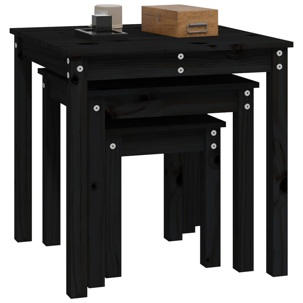 vidaXL Nesting Tables 3 pcs Black Solid Wood Pine 5