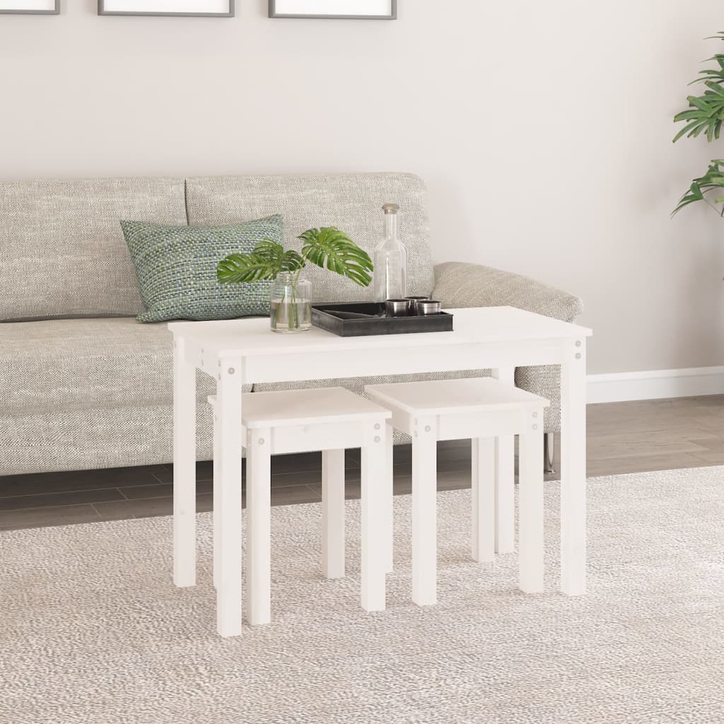vidaXL Nesting Tables 3 pcs White Solid Wood Pine 3