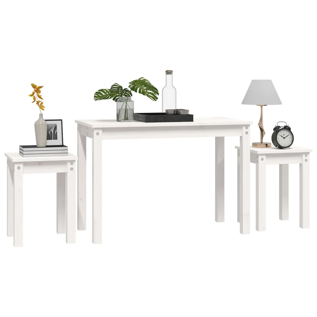 vidaXL Nesting Tables 3 pcs White Solid Wood Pine 4