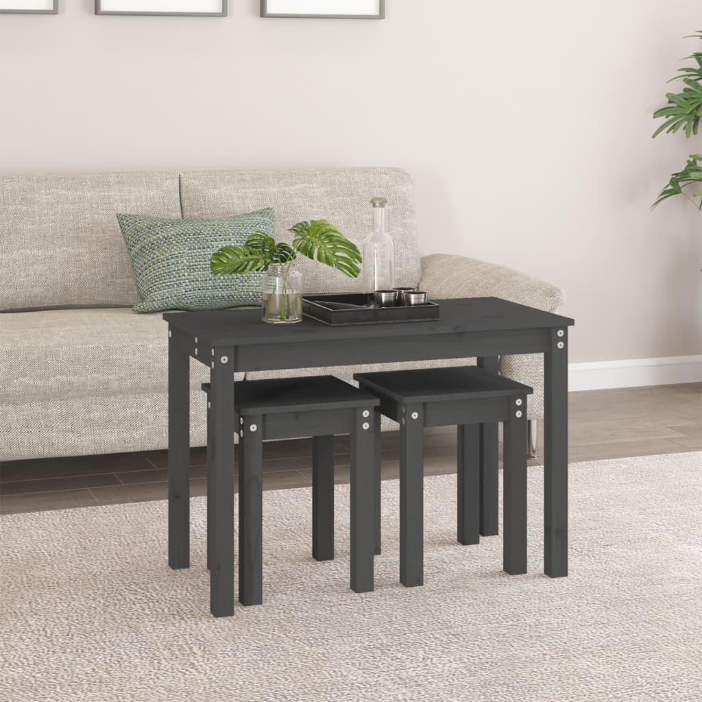 vidaXL Nesting Tables 3 pcs Grey Solid Wood Pine 3