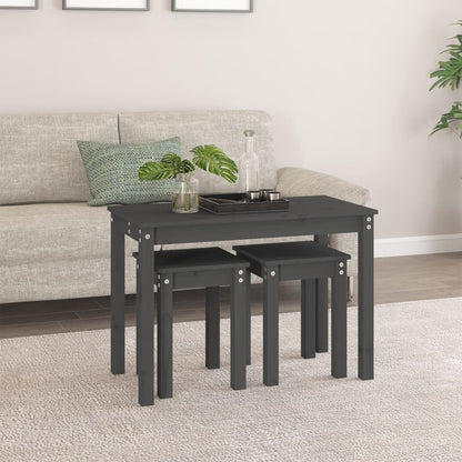 vidaXL Nesting Tables 3 pcs Grey Solid Wood Pine 3