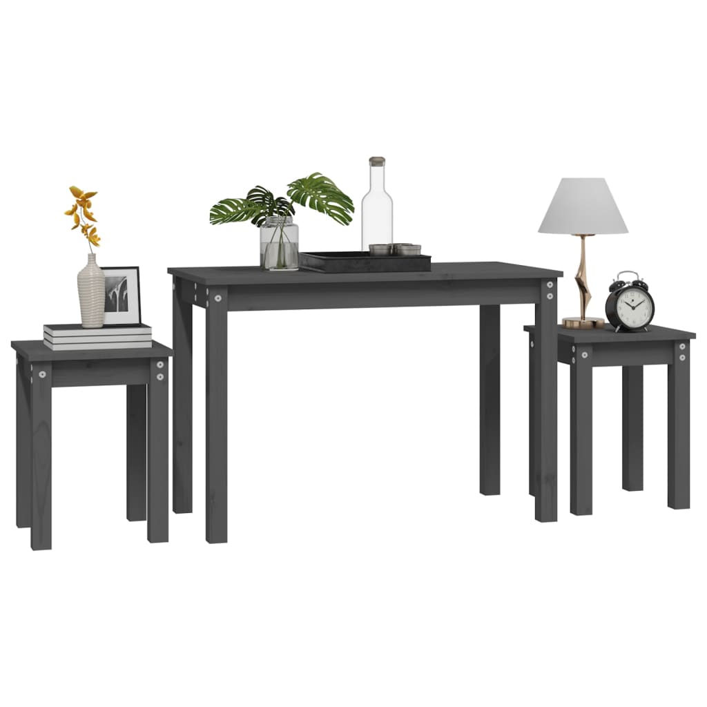 vidaXL Nesting Tables 3 pcs Grey Solid Wood Pine 4