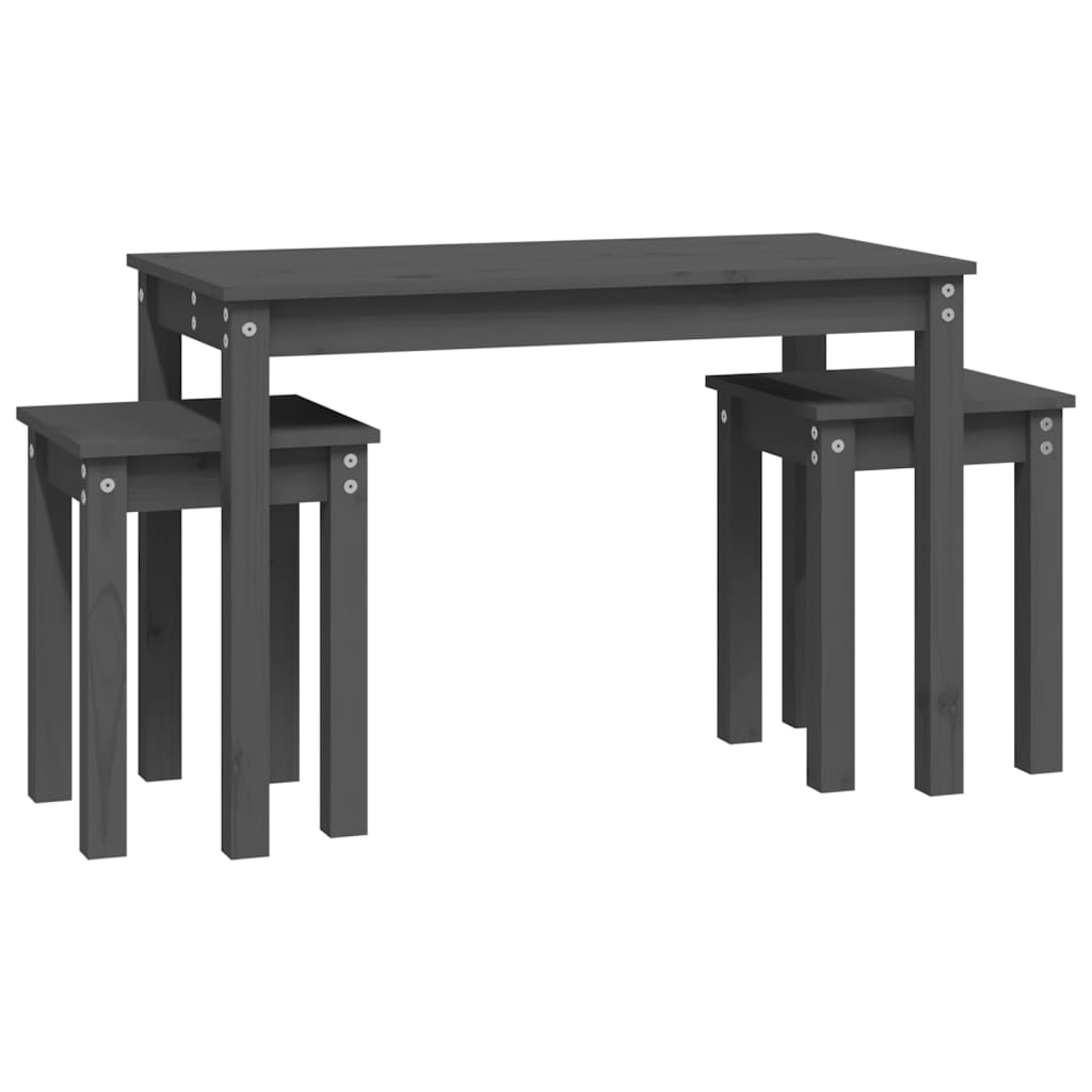 vidaXL Nesting Tables 3 pcs Grey Solid Wood Pine 5