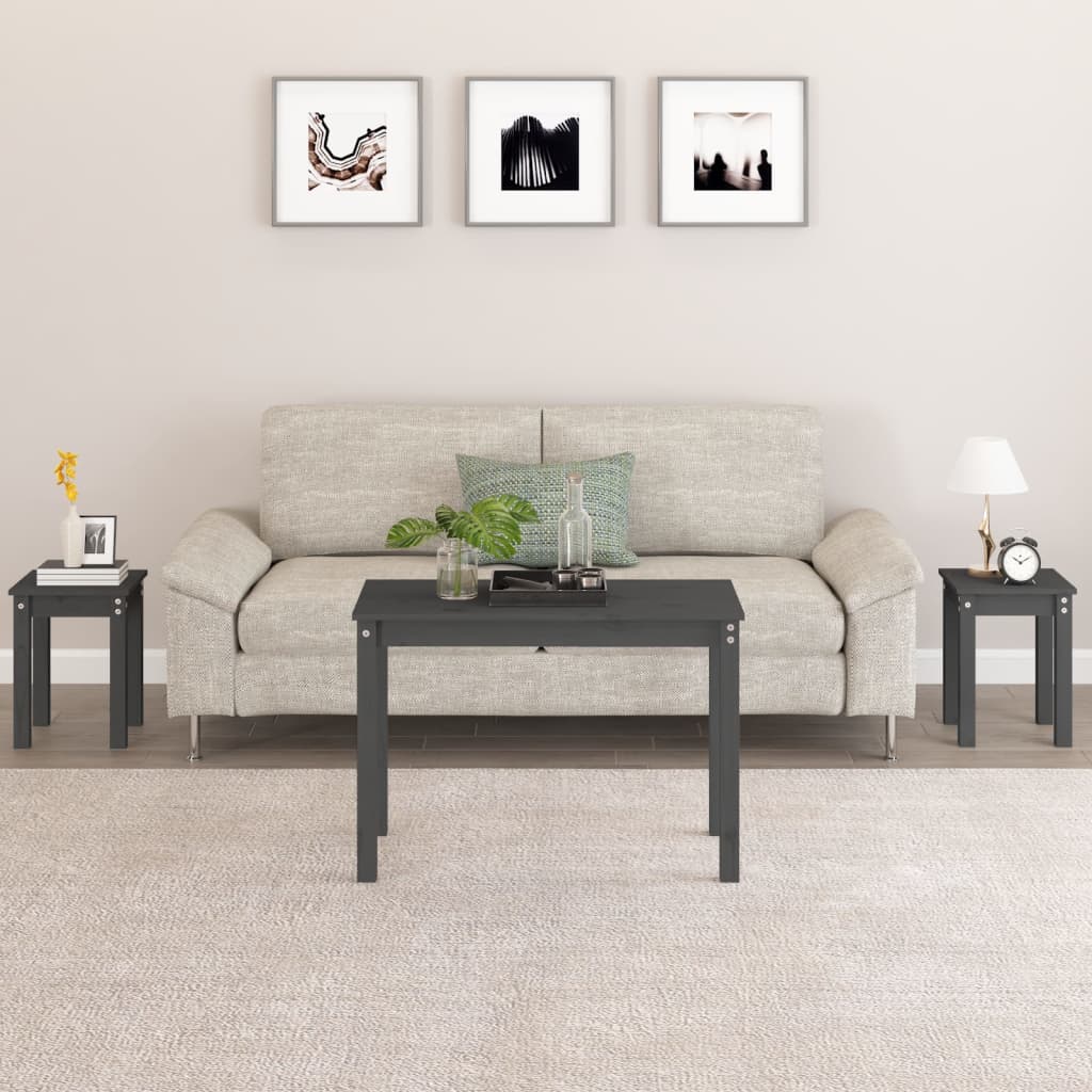 vidaXL Nesting Tables 3 pcs Grey Solid Wood Pine 1