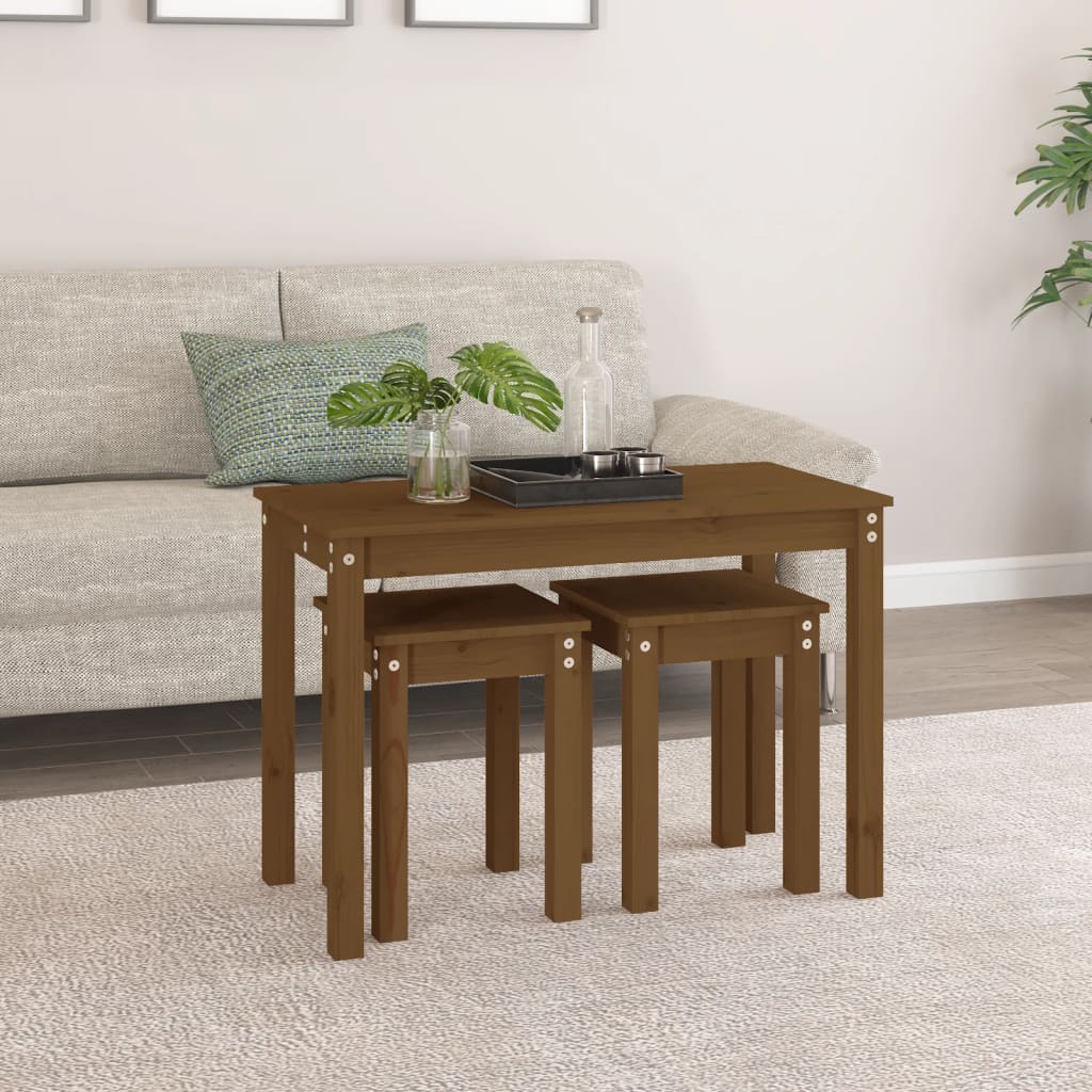 vidaXL Nesting Tables 3 pcs Honey Brown Solid Wood Pine 3