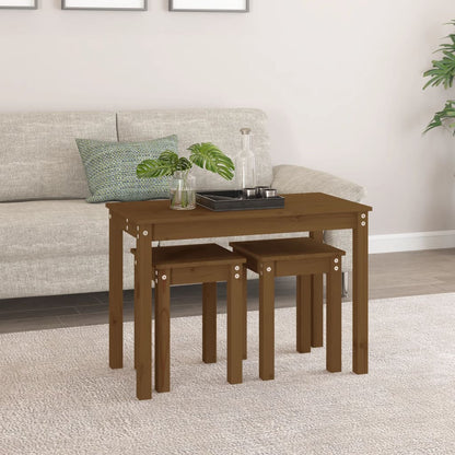 vidaXL Nesting Tables 3 pcs Honey Brown Solid Wood Pine 3