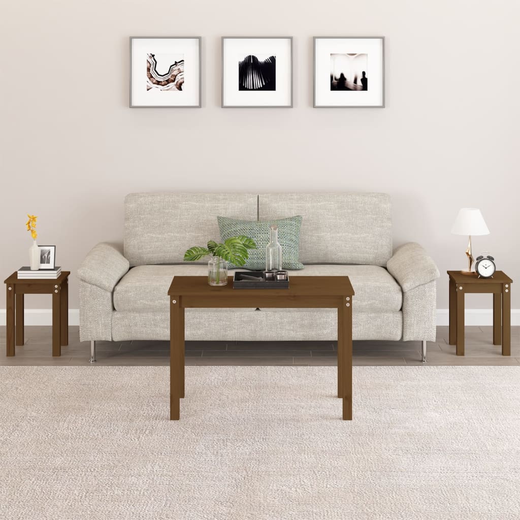 vidaXL Nesting Tables 3 pcs Honey Brown Solid Wood Pine 1
