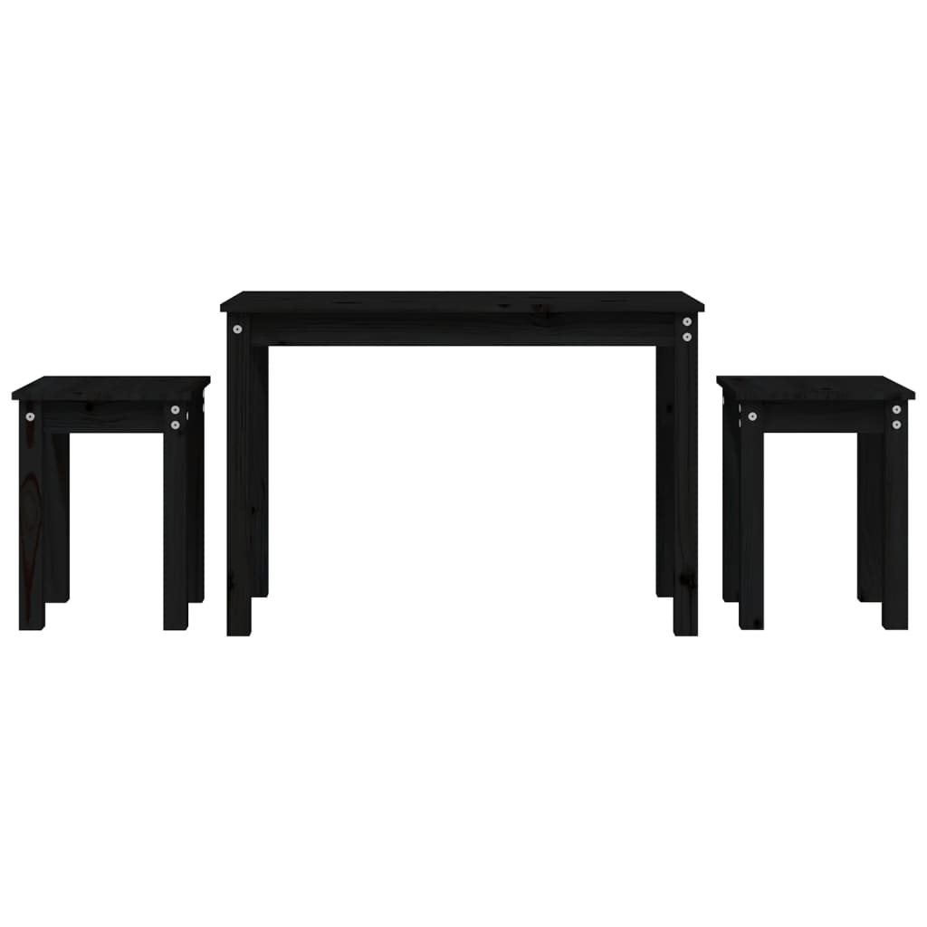 vidaXL Nesting Tables 3 pcs Black Solid Wood Pine 2