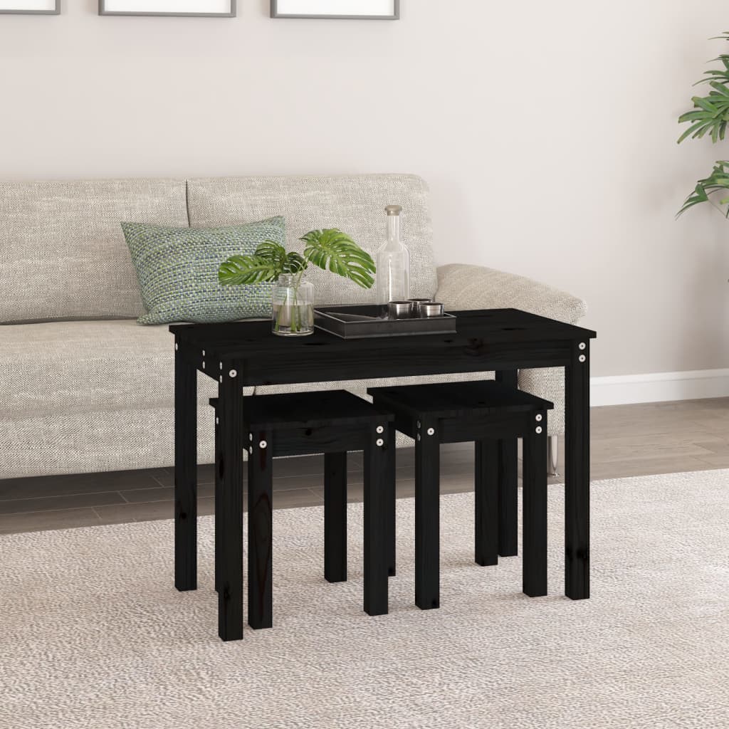 vidaXL Nesting Tables 3 pcs Black Solid Wood Pine 3