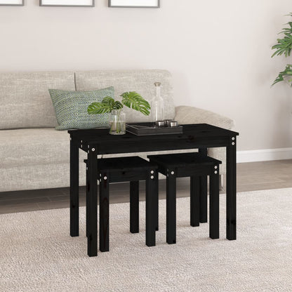 vidaXL Nesting Tables 3 pcs Black Solid Wood Pine 3