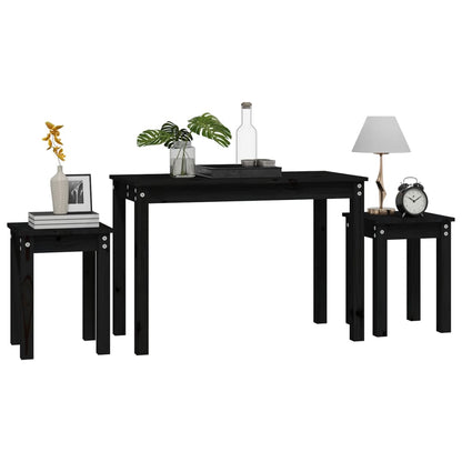 vidaXL Nesting Tables 3 pcs Black Solid Wood Pine 4