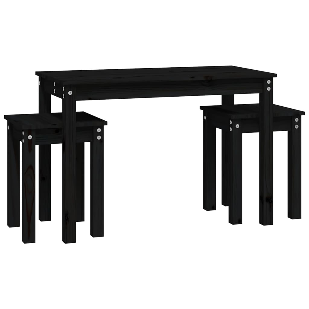 vidaXL Nesting Tables 3 pcs Black Solid Wood Pine 5
