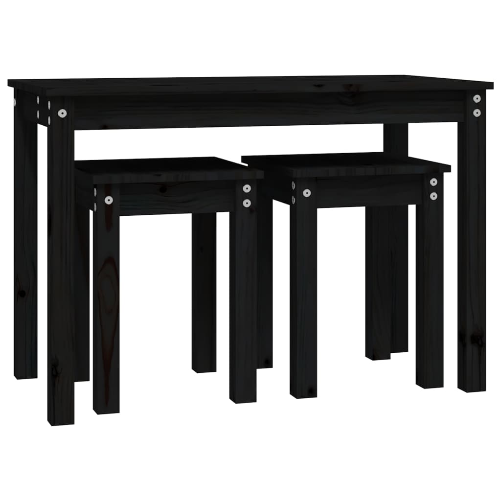 vidaXL Nesting Tables 3 pcs Black Solid Wood Pine 6