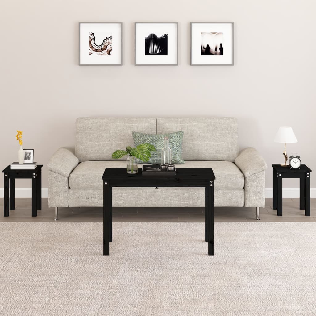 vidaXL Nesting Tables 3 pcs Black Solid Wood Pine 1