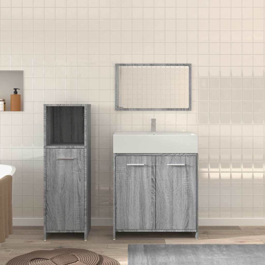 3 Piece Bathroom Furniture Set Engineered Wood Grey sonoma
