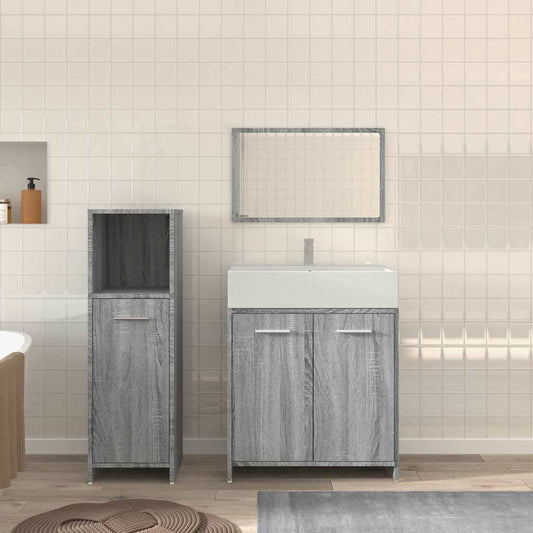 3 Piece Bathroom Furniture Set Engineered Wood Grey sonoma