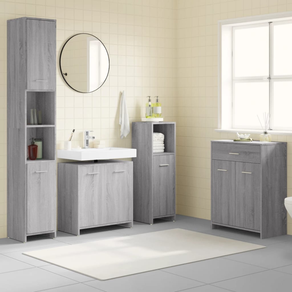 4 Piece Bathroom Furniture Grey sonoma
