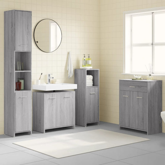 4 Piece Bathroom Furniture Grey sonoma