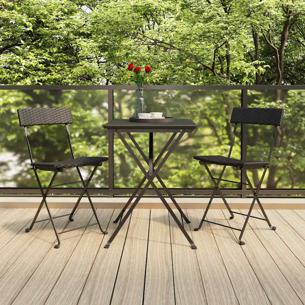 vidaXL Folding Chairs 2 pcs Black Poly Rattan and Steel 1