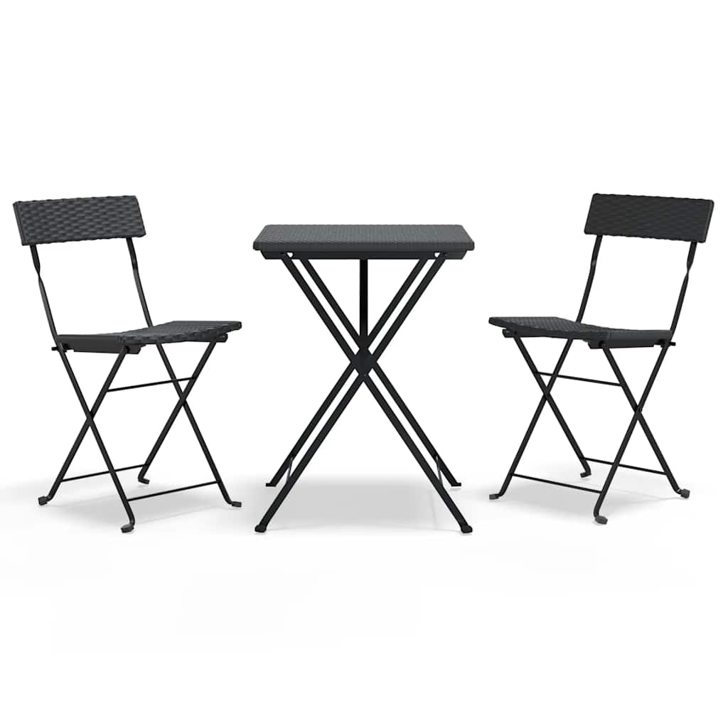 vidaXL 3 Piece Folding Bistro Set Black Poly Rattan 2