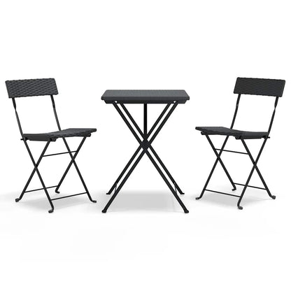 vidaXL 3 Piece Folding Bistro Set Black Poly Rattan 2