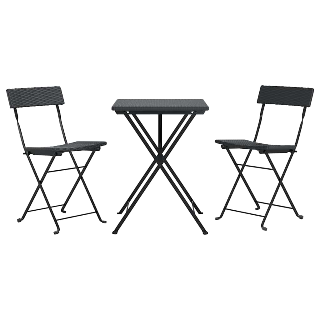 vidaXL 3 Piece Folding Bistro Set Black Poly Rattan 3