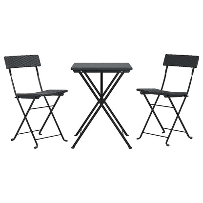 vidaXL 3 Piece Folding Bistro Set Black Poly Rattan 3