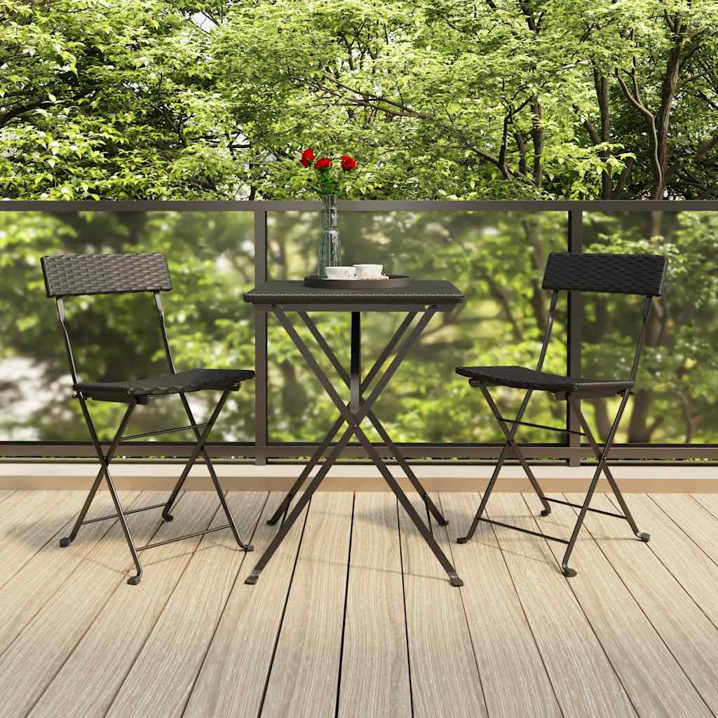 vidaXL 3 Piece Folding Bistro Set Black Poly Rattan 1